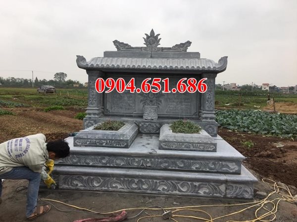 Mẫu mộ đôi đá xanh nguyên khối thi công lắp đặt tại Hà Nội và các tỉnh Bắc Bộ