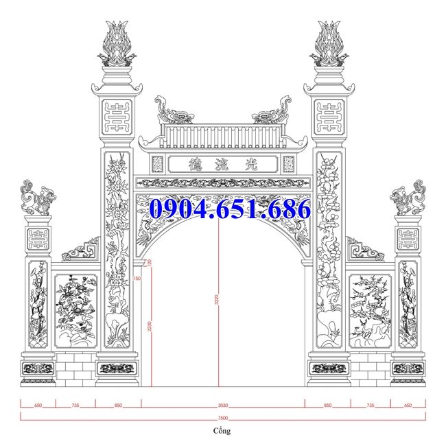 Bản vẽ thiết kế cột cổng đồng trụ đẹp chuẩn phong thủy