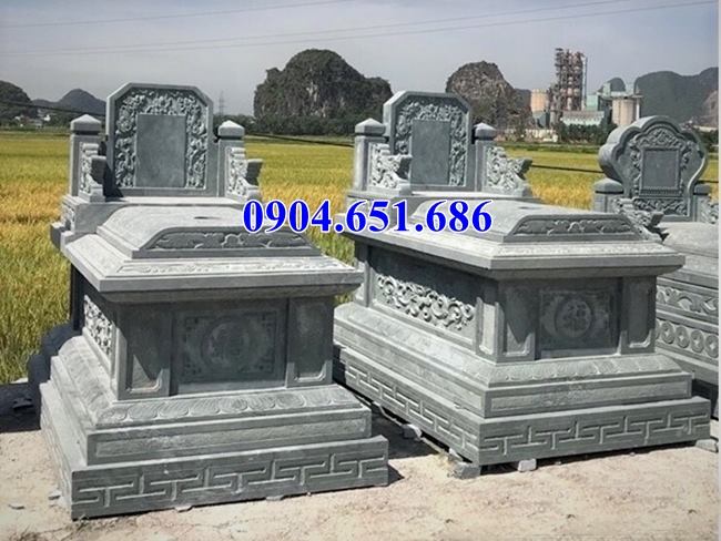 Mẫu mộ đôi xây sẵn bằng đá xanh rêu để hài cốt kích thước hợp phong thủy