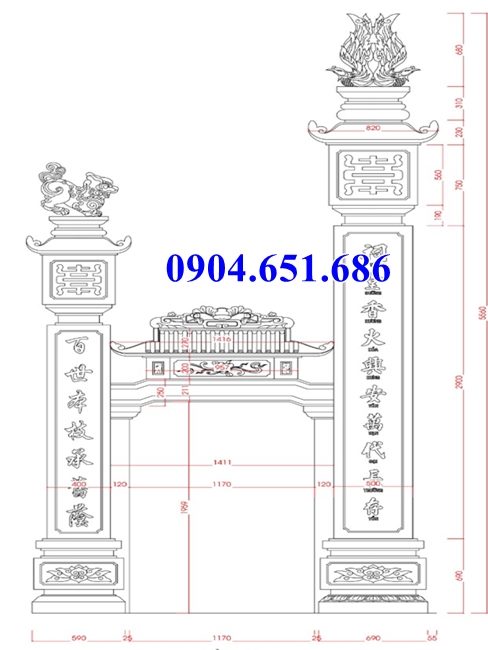 Mẫu thiết kế kích thước cột cổng đá đẹp hợp phong thủy