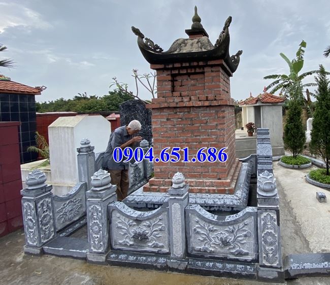 Mẫu lan can lăng mộ đá chạm cảnh sen đẹp