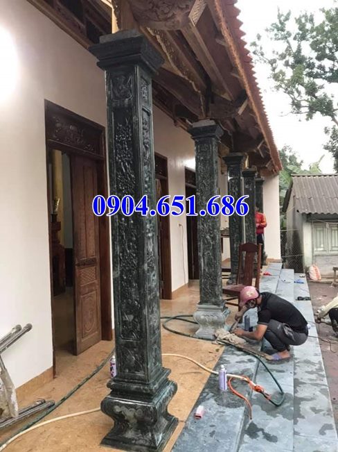 Mẫu cột hiên nhà thờ họ, đình chùa, nhà từ đường bằng đá xanh rêu bán tại Nghệ An