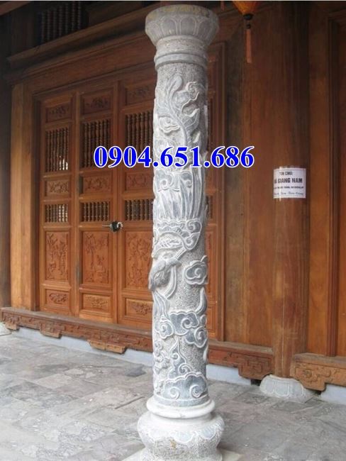 Mẫu cột tròn đá đẹp 18 – Cột hiên tròn nhà thờ họ, đình chùa, nhà thờ tộc