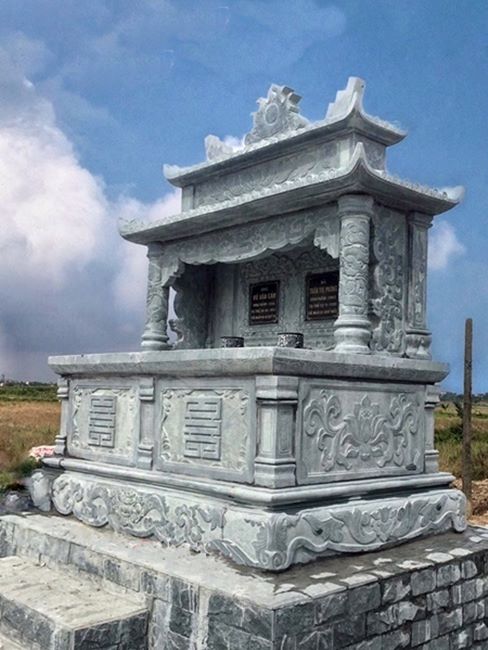 Mẫu mộ đôi hai mái đá xanh rêu đẹp nhất bán ở Hà Nội