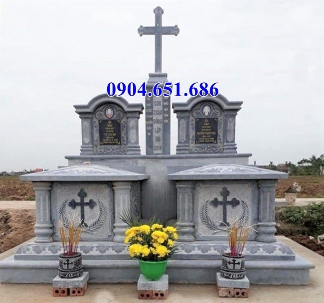 Bán mẫu mộ đôi công giáo đá xanh Ninh Bình tại Quảng Nam