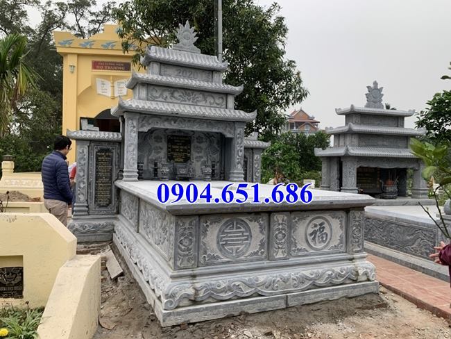Mẫu mộ tổ đôi Nam Định xây bằng đá khối tự nhiên giá rẻ