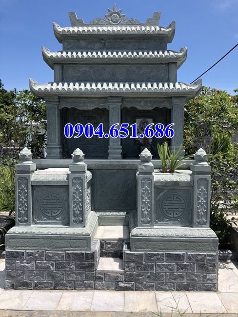 Mẫu mộ đôi gia đình ba mái đá xanh rêu giá rẻ bán tại Hưng Yên