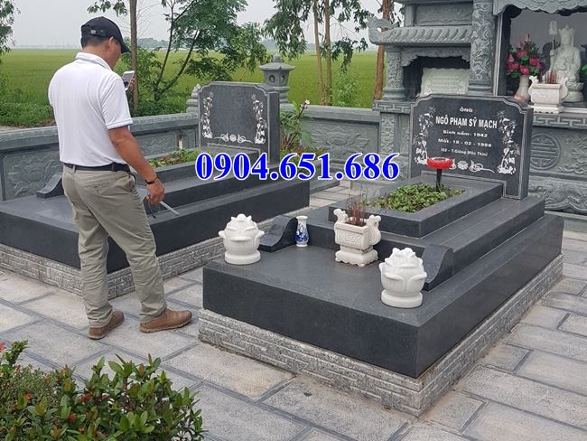 Mẫu mộ đôi gia đình đá hoa cương granite kim sa nguyên khối đẹp