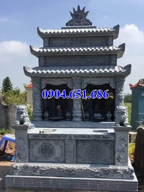 Mẫu mộ đôi đá xanh Thanh Hóa thiêt kế ba mái đẹp tại Hưng Yên