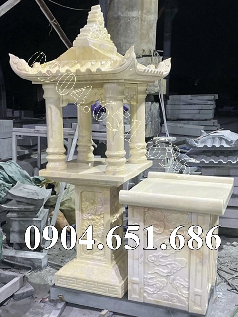 Mẫu am thờ thần linh bằng đá vàng đẹp bán tại Vĩnh Long, Đồng Tháp - Bàn thờ thiên trước nhà tại Vĩnh Long, Đồng Tháp