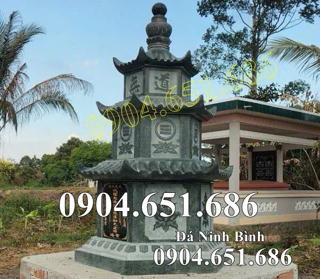 Mẫu tháp mộ xây để tro cốt đá xanh rêu đẹp bán tại Long An - Mộ bảo tháp tại Long An