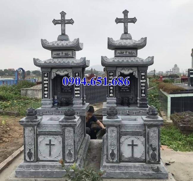 Mẫu mộ đôi công giáo đá mỹ nghệ Ninh Bình bán tại Điện Biên giá rẻ