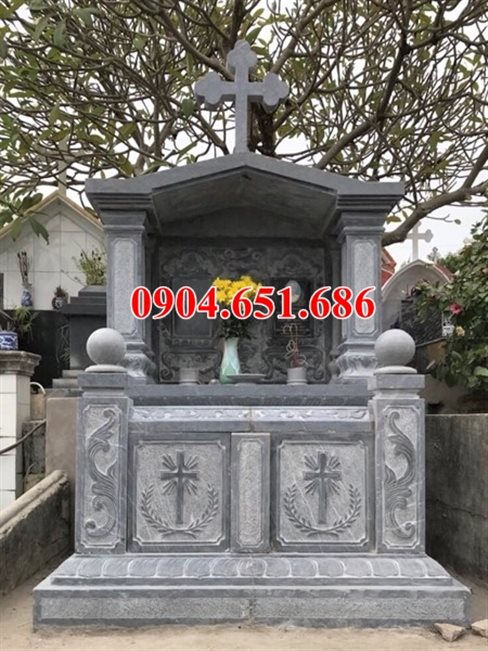 Mẫu mộ đôi công giáo đá xanh Ninh Bình đẹp bán tại Bình Thuận