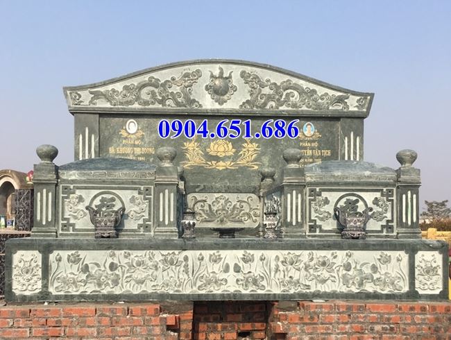 Mẫu mộ đôi gia đình bằng đá xanh rêu Thanh Hóa giá rẻ
