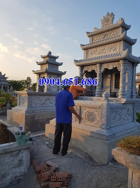 Địa chỉ bán, làm mộ đôi ba mái bằng đá khối tự nhiên đẹp ở Hà Nội