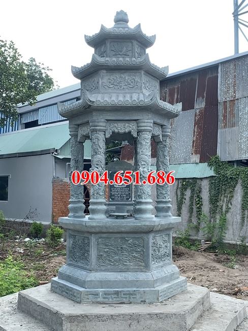 Mẫu tháp mộ lục giác để hũ cốt xây bằng đá xanh rêu Thanh Hóa đẹp bán tại Lào Cai