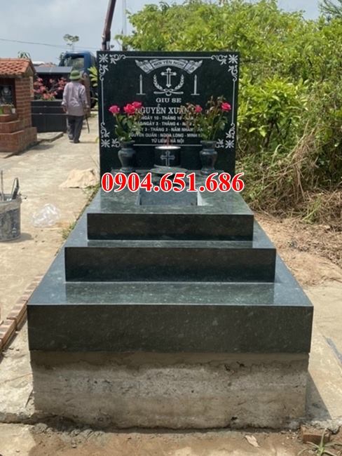 Bán báo giá xây mộ công giáo, mộ đạo thiên chúa đơn giản đẹp bằng đá xanh rêu Thanh Hóa ở Đắk Nông