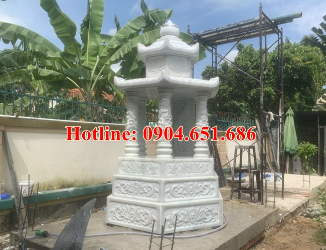 Mẫu tháp mộ lục giác để thờ tro cốt hài cốt đá trắng đẹp bán tại Lâm Đồng, Gia Lai, Kon Tum, Đắk Nông, Đắk Lắk