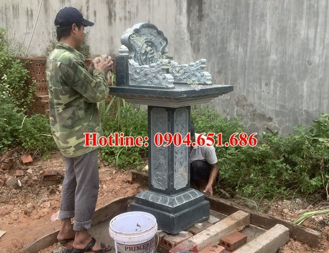 Hình ảnh lắp đặt bàn thờ thiên, bàn thờ ngoài trời đá xanh rêu đẹp tại Hoành Bồ, Hạ Long, Quảng Ninh
