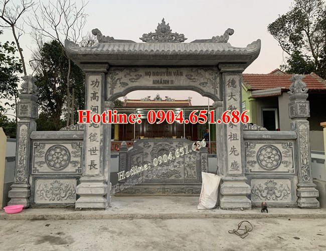 Mẫu cổng đá đẹp lắp đặt cho nhà thờ họ Nguyễn Văn tại Thái Bình