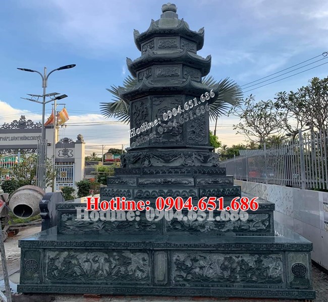 Mẫu mộ bảo tháp bát giác để tro cốt đá xanh rêu đẹp xây kích thước chuẩn phong thủy bán tại Sài Gòn, Thành Phố Hồ Chí Minh