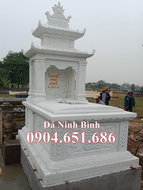 Mẫu mộ để đựng thờ tro cốt đá trắng cẩm thách xây 2 mái đẹp bán tại Kiên Giang